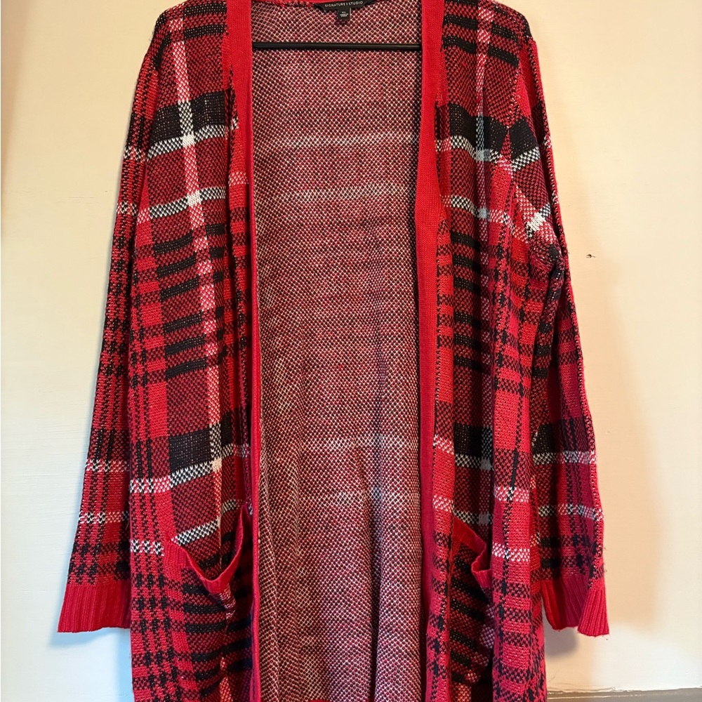 Signature Studio Red and Black Knit Cardigan
